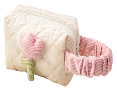 Kosmetiktasche mit großem Fassungsvermögen for Damen mit Tulpenblumen – tragbarer Reise-Make-up-Organizer aus Cord mit Reißverschluss(Beige Wrist Bag) von DXZXDJIU