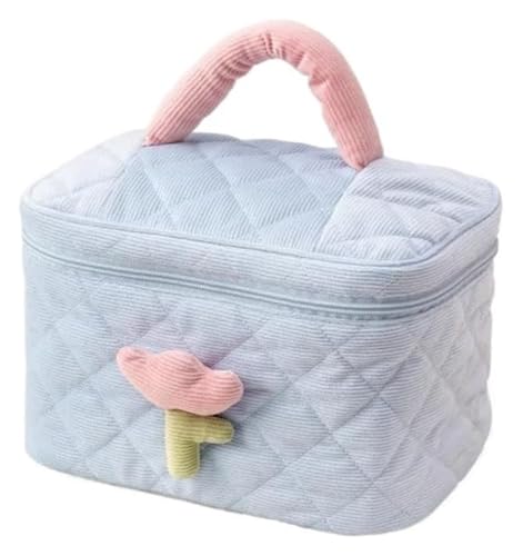 Kosmetiktasche mit großem Fassungsvermögen for Damen mit Tulpenblumen – tragbarer Reise-Make-up-Organizer aus Cord mit Reißverschluss(Blue Bucket Bag) von DXZXDJIU