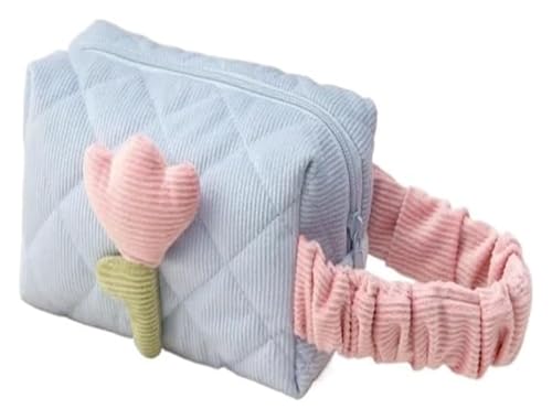 Kosmetiktasche mit großem Fassungsvermögen for Damen mit Tulpenblumen – tragbarer Reise-Make-up-Organizer aus Cord mit Reißverschluss(Blue Wrist Bag) von DXZXDJIU
