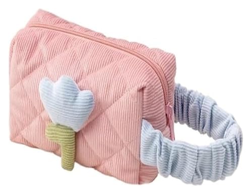 Kosmetiktasche mit großem Fassungsvermögen for Damen mit Tulpenblumen – tragbarer Reise-Make-up-Organizer aus Cord mit Reißverschluss(Pink Wrist Bag) von DXZXDJIU