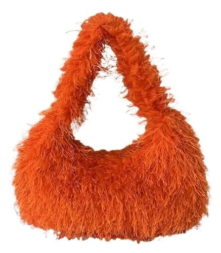 DXZXDJIU Luxuriöse kleine Tragetasche aus Kunstpelz for Damen | Flauschige Handgelenkstasche aus Plüsch | Wintertasche for den täglichen Gebrauch(Orange) von DXZXDJIU