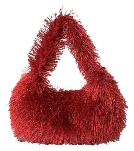 DXZXDJIU Luxuriöse kleine Tragetasche aus Kunstpelz for Damen | Flauschige Handgelenkstasche aus Plüsch | Wintertasche for den täglichen Gebrauch(Red) von DXZXDJIU