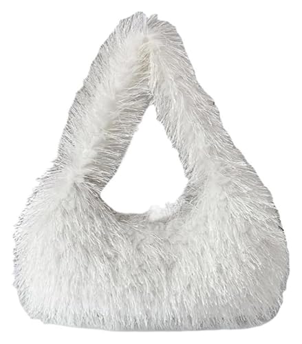 DXZXDJIU Luxuriöse kleine Tragetasche aus Kunstpelz for Damen | Flauschige Handgelenkstasche aus Plüsch | Wintertasche for den täglichen Gebrauch(White) von DXZXDJIU