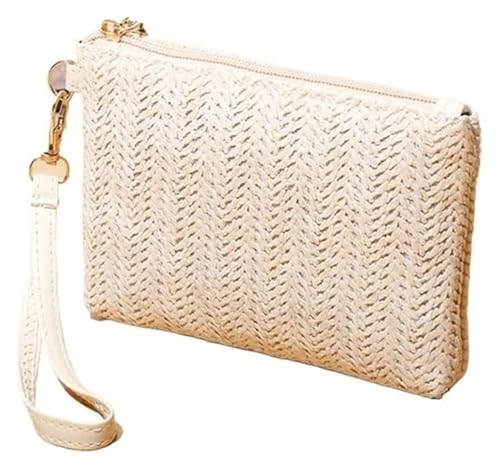 DXZXDJIU Modische Clutch aus gewebtem Stroh for Damen – Sommer-/Strandgeldbörse for den täglichen Gebrauch(Beige) von DXZXDJIU