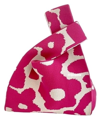 DXZXDJIU Modische Strick-Handgelenktasche for Damen – Lässige Schultertasche mit Blumendruck – Wiederverwendbare Einkaufshandtasche(Rose) von DXZXDJIU