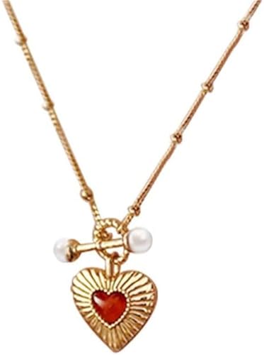 DXZXDJIU Rote Achat-Liebeskette for Damen – 925er Sterlingsilber, Perlen-Schlüsselbein-Goldkette von DXZXDJIU