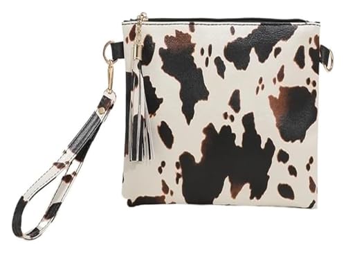 DXZXDJIU Stilvolle Handgelenktasche aus PU-Leder mit Leoparden-Kuh-Print – Clutch mit geometrischem Design for Damen, perfekt zur Aufbewahrung von Münzen und Mobiltelefonen(Cows) von DXZXDJIU