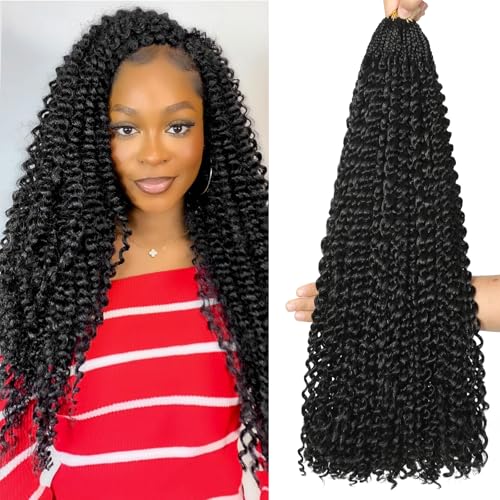 Goddess Box Braids Crochet Hair 8 Packs with Curly Ends Pre Looped Boho Water Wave Crochet Hair Deep Wavy Ends Gogo Curl Crochet Hair with Jerry Curly Extensions for Black Women (1B#, 24inch) von DXdixiu