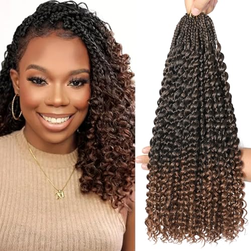 Goddess Box Braids Crochet Hair 8 Packs with Curly Ends Pre Looped Boho Water Wave Crochet Hair Deep Wavy Ends Gogo Curl Crochet Hair with Jerry Curly Extensions for Black Women (T30#, 18inch) von DXdixiu