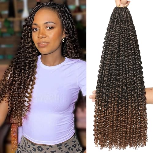 Goddess Box Braids Crochet Hair 8 Packs with Curly Ends Pre Looped Boho Water Wave Crochet Hair Deep Wavy Ends Gogo Curl Crochet Hair with Jerry Curly Extensions for Black Women (T30#, 24inch) von DXdixiu