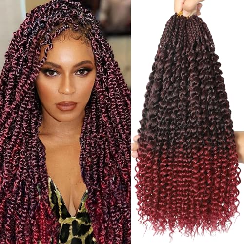 Goddess Box Braids Crochet Hair 8 Packs with Curly Ends Pre Looped Boho Water Wave Crochet Hair Deep Wavy Ends Gogo Curl Crochet Hair with Jerry Curly Extensions for Black Women (TBUG#, 18inch) von DXdixiu