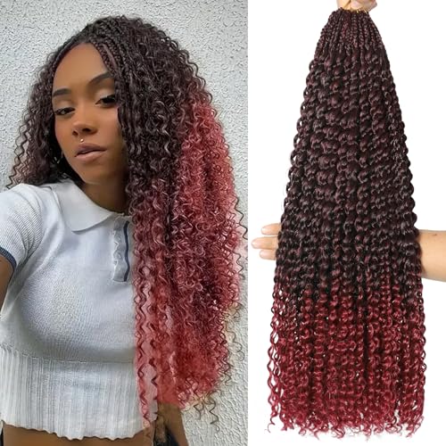 Goddess Box Braids Crochet Hair 8 Packs with Curly Ends Pre Looped Boho Water Wave Crochet Hair Deep Wavy Ends Gogo Curl Crochet Hair with Jerry Curly Extensions for Black Women (TBUG#, 24inch) von DXdixiu