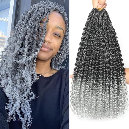 Goddess Box Braids Crochet Hair 8 Packs with Curly Ends Pre Looped Boho Water Wave Crochet Hair Deep Wavy Ends Gogo Curl Crochet Hair with Jerry Curly Extensions for Black Women (TGREY#, 18inch) von DXdixiu