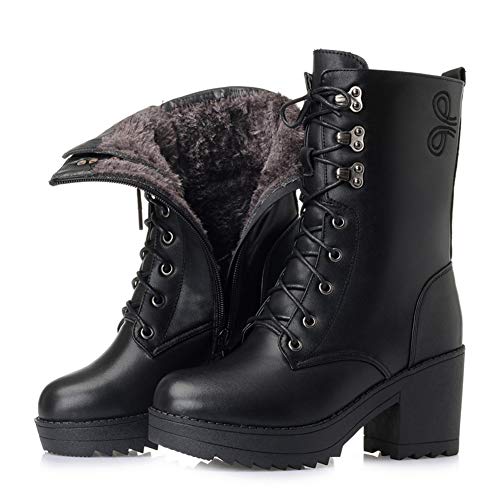 DYHQQ Frauen Schnee Stiefel Winter Baumwolle warme Wolle gefüttert Stiefeletten Outdoor Anti-Rutsch-wasserdichte Booties Schnürschuhe Plattform,B,43 von DYHQQ