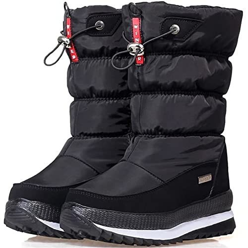 Damen Schneeschuhe Winter wasserdicht Fell gefüttert frostig warme Schneeschuhe,Schwarz,41 von DYHQQ