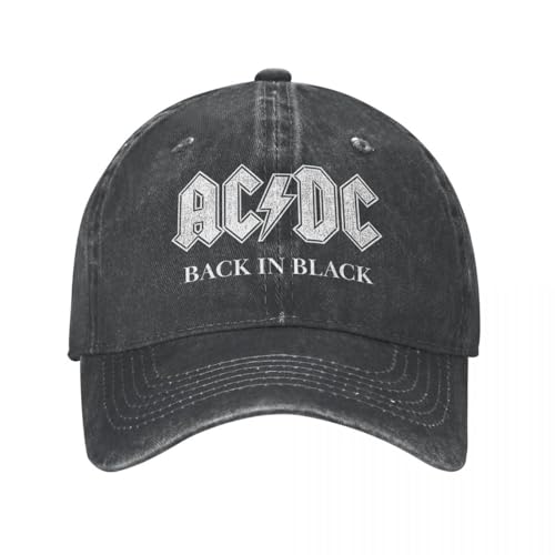 Hut Fashion Hip Hop AC-DC Back In Black Unisex Baseball Cap Distressed Washed Cap Fashion Outdoor Running Golf Snapback Hat Birthday Gift von DYHVVD
