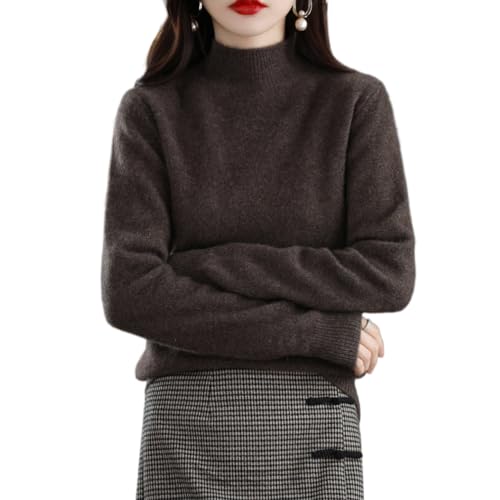 2023 Herbst und Winter Kaschmir High Neck Warm Knit Sweater,Frauen Kaschmir-Pullover,Casual Pure Bottom Shirt,Fashion Knitted Pullover Sweater (Dark Brown,Small) von DYJAGYO