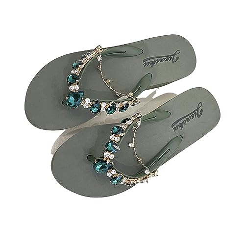 DYJAGYO Damen Plateau Flip Flops mit Strass, Damen Flip Flops mit Strass, Modische Party- und Hochzeitssandalen (40,Green) von DYJAGYO