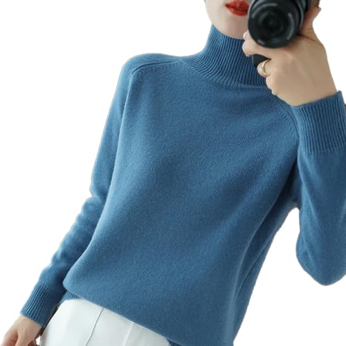 DYJAGYO Damen Pullover mit Rollkragen aus Kaschmir,Pullover mit Rundhalsausschnitt,Damen Pullover aus Kaschmir (2X-Large,Blue) von DYJAGYO