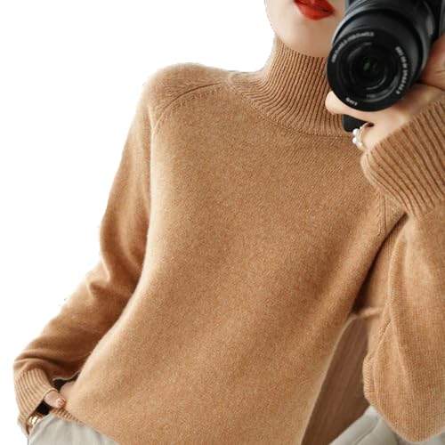 DYJAGYO Damen Pullover mit Rollkragen aus Kaschmir,Pullover mit Rundhalsausschnitt,Damen Pullover aus Kaschmir (2X-Large,Golden Camel) von DYJAGYO