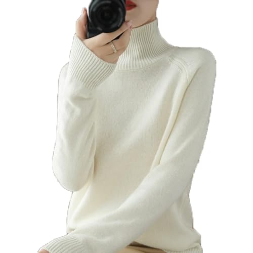 DYJAGYO Damen Pullover mit Rollkragen aus Kaschmir,Pullover mit Rundhalsausschnitt,Damen Pullover aus Kaschmir (X-Large,White) von DYJAGYO