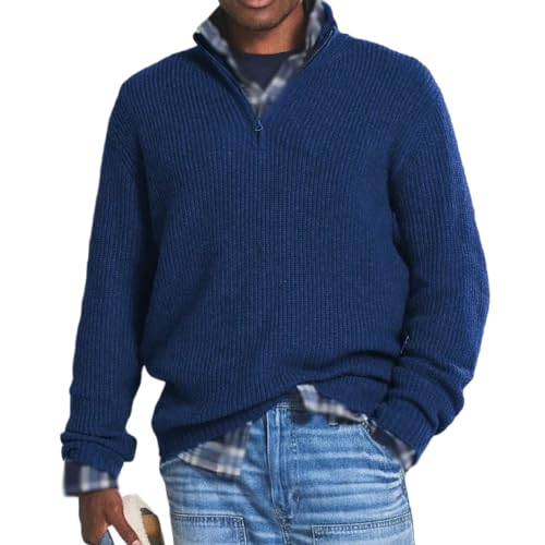 DYJAGYO Herren Kaschmir Business Casual Zip Pullover,Herren Rollkragenpullover,Herren Rollkragenpullover gestrickt (Dark Blue,Small) von DYJAGYO