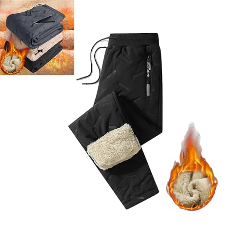 DYJAGYO Herren und Damen Unisex Fleece gefütterte wasserdichte Hose,Unisex Fleece Jogging Hose,Winter Lammwolle Thermohose Freizeithose Wasserdicht Winddicht Warm Baumwolle Hose (Black-a,7X-Large) von DYJAGYO