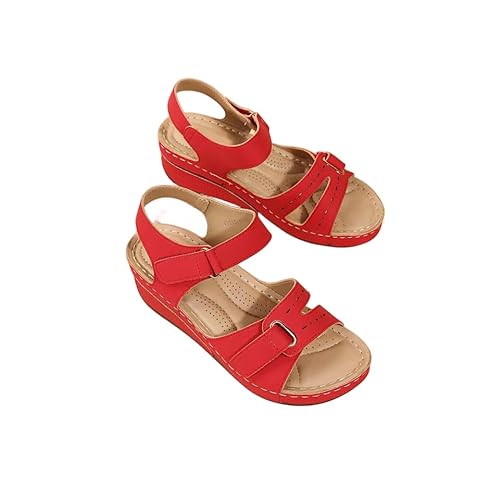 DYJAGYO Orthopädische Damensandalen, Breite Damensandalen, Bequeme Damensandalen mit Fußbett (37,Red) von DYJAGYO