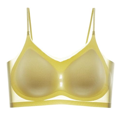 DYJAGYO Ultradünner Seiden-BH, Atmungsaktiver EIS-Seiden-BH, Sommer Nahtloser Ultradünner Plus Size Bequemer Seiden-BH (Yellow,2X-Large) von DYJAGYO