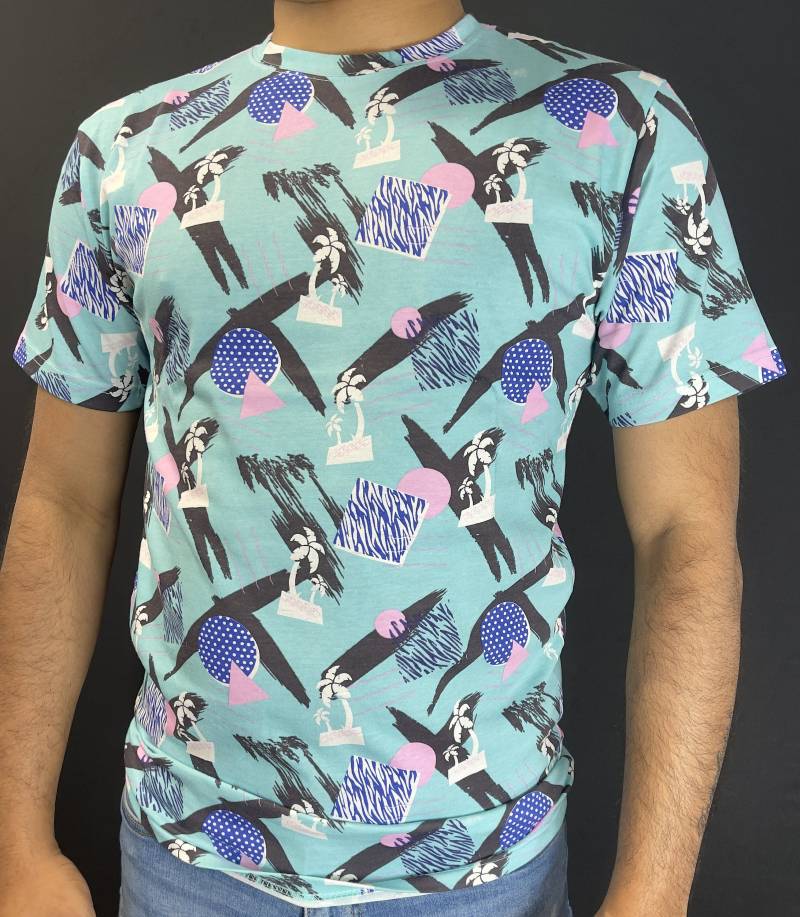 Ss Retro Palm Tree Print Crew von DYJbyReyes