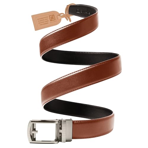Ledergürtel Herren Braun – 35 mm Breite, Automatik-Schnalle, Echtleder – 130 cm kürzbar, stufenlose Mikroanpassung für bequemen Sitz – ideal im Alltag & Business, mit Geschenkbox – herren gürtel leder von DYKANBO