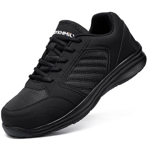 DYKHMILY Sicherheitsschuhe Herren Arbeitsschuhe Leicht Anti Smashing Atmungsaktiv Durchstichfest Bequem Mode Schutzschuhe Stahlkappe Sneaker(Schwarz Mode,43.5EU) von DYKHMILY