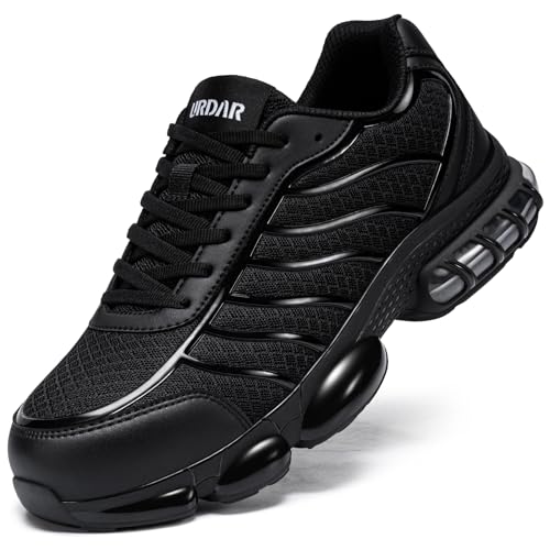 DYKHMILY Arbeitsschuhe Herren Sicherheitsschuhe Leicht Stahlkappenschuhe Herren Luftkissen Sicherheit Sneaker Dämpfung Atmungsaktiv Industrie Handwerk Schuhe (Schwarz,43.5EU) von DYKHMILY