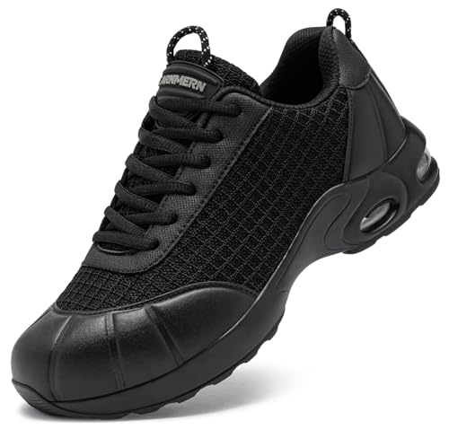 DYKHMILY Leichte Arbeitsschuhe Herren Bequeme Sicherheitsschuhe Stahlkappenschuhe Atmungsaktive rutschfeste Arbeitsschutzschuhe Sportliche Sicherheitsschuhe Schnürsenkel (Ganz Schwarz, 42.5EU) von DYKHMILY