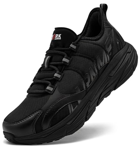 DYKHMILY Leichte Arbeitsschuhe Herren Bequeme Sicherheitsschuhe Stahlkappenschuhe Atmungsaktive rutschfeste Arbeitsschutzschuhe Sportliche Sicherheitsschuhe Schnürsenkel (Schwarz LSE31209, 43EU) von DYKHMILY