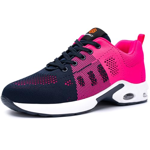 DYKHMILY Sicherheitsschuhe Damen Leicht Luftkissen Arbeitsschuhe mit Stahlkappe Atmungsaktiv Sportlich Schutzschuhe Industrie Handwerk Sneaker (Flammenpulver, 40 EU) von DYKHMILY