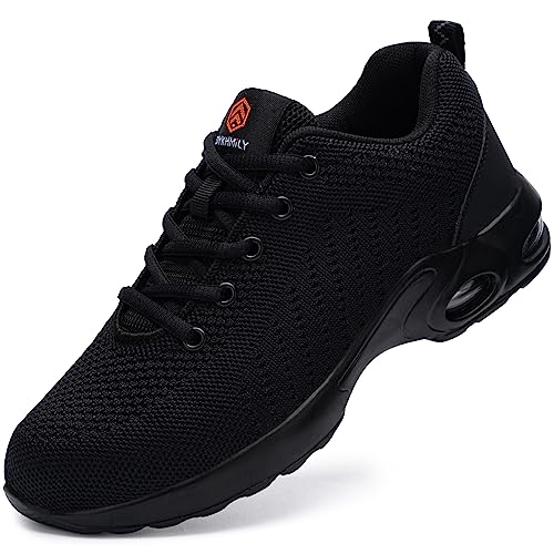 DYKHMILY Sicherheitsschuhe Damen Arbeitsschuhe Leicht Stahlkappenschuhe Damen Atmungsaktiv Luftkissen Stahlkappe Schutzschuhe Komfort(Schwarz,39EU) von DYKHMILY