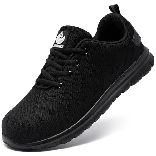 DYKHMILY Sicherheitsschuhe Damen Herren Arbeitsschuhe S1 Leichte Stahlkappenschuhe S1 Leichte Sportlich Trekking Turnschuhe Anti-Smashing (Schwarz,38EU) von DYKHMILY