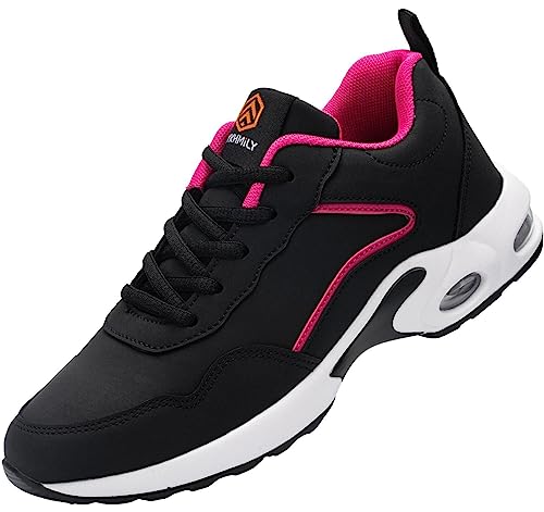 DYKHMILY Sicherheitsschuhe Damen Leicht Arbeitsschuhe Luftkissen Stahlkappenschuhe Bequem Dämpfung Sportlich Schutzschuhe Reflektierend (Schwarz Pink,37.5EU) von DYKHMILY