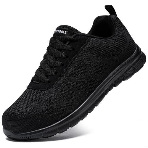 DYKHMILY Sicherheitsschuhe Herren Arbeitsschuhe Leicht Anti Smashing Atmungsaktiv Durchstichfest Bequem Mode Schutzschuhe Stahlkappe Sneaker(Schwarz,45EU) von DYKHMILY