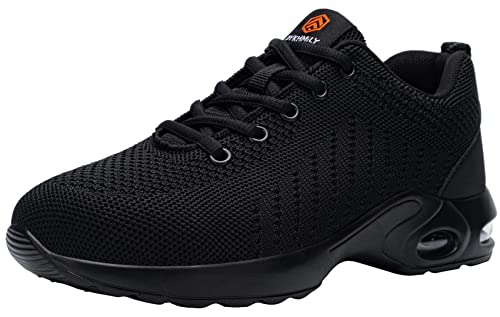 DYKHMILY Sicherheitsschuhe Herren Damen Leicht Luftkissen Arbeitsschuhe mit Stahlkappe Atmungsaktiv Sportlich Schutzschuhe Industrie Handwerk Sneaker(Schwarz,42.5EU) von DYKHMILY