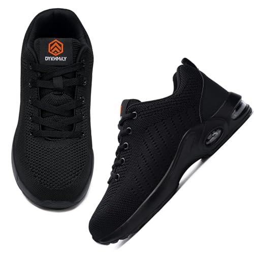 DYKHMILY Sicherheitsschuhe Herren Damen Leicht Luftkissen Arbeitsschuhe mit Stahlkappe Atmungsaktiv Sportlich Schutzschuhe Industrie Handwerk Sneaker(Schwarz,42.5EU) von DYKHMILY