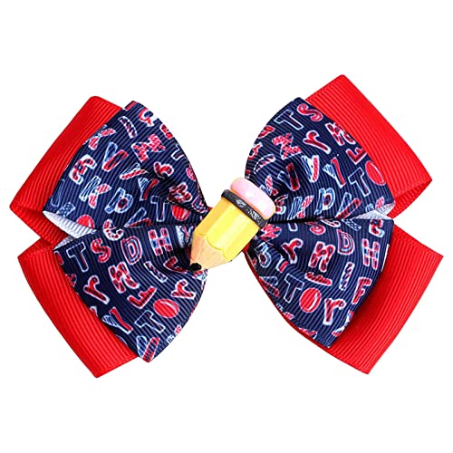Clip Haarspange zur Schule Bleistift-Haarschleifen-Clips Pferdeschwanz-Band-Haarklammern Cheer-Haarschleifen-Krawatte für den ersten Schultag Studentin Haarspangen Damen Masche (D, One Size) von DYKeWei