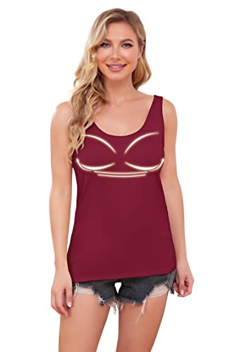 DYLH Damen Bequeme integrierte Regal-BH Tanks Stretch Cami Activewear 1/3 Pack, Burgunder, X-Groß von DYLH