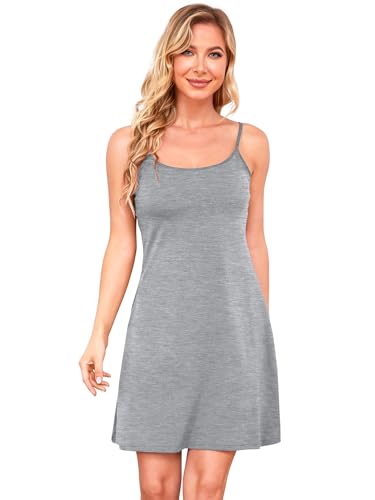 DYLH Slip Dress Cotton Nightgowns for Women Beach Dress Nightgown with Built in Bra Cotton Summer Dress Shelf Bra Nightgown, Grau-022, XX-Large von DYLH