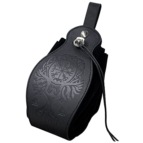 Mittelalterliche Hüftgürteltasche Vintage Wikinger Tragbare Gürteltasche Kunstleder Kordelzug Münzbörse Renaissance LARP Ren Faire Cosplay Kostüm Zubehör für Männer Frauen (B) von DYLYMX