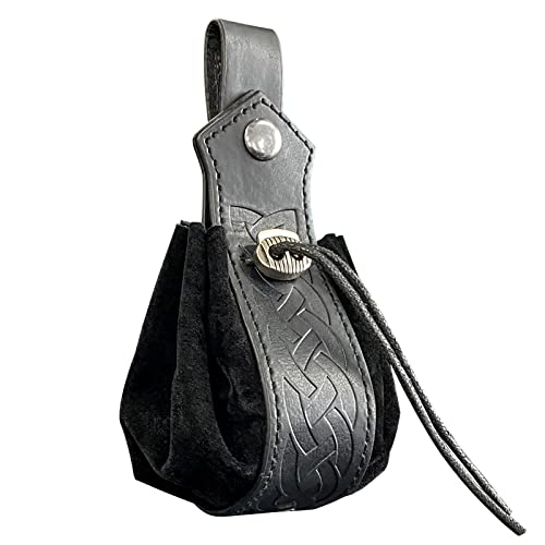 Viking Kunstleder Hüfttasche Mittelalter Kordelzug Münzbörse Vintage Tragbare Gürteltasche Damen Herren Renaissance Zubehör LARP Faire Cosplay Kostüm Bauchtasche (A) von DYLYMX