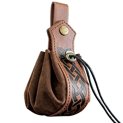 Viking Kunstleder Hüfttasche Mittelalter Kordelzug Münzbörse Vintage Tragbare Gürteltasche Damen Herren Renaissance Zubehör LARP Faire Cosplay Kostüm Bauchtasche (B) von DYLYMX