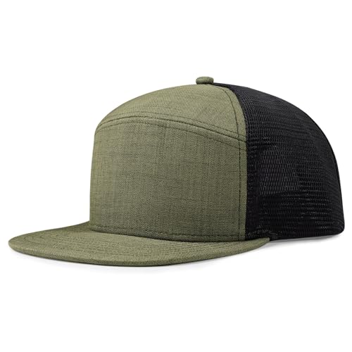 Oversize XXL Blanko Flatbill Mesh Snapback Cap Extra Large 6 Panel Camper Style Hut für Herren Big Head 59.9 cm-65.0 cm, Grün (Army Green), Einheitsgr��e von DYMEILY