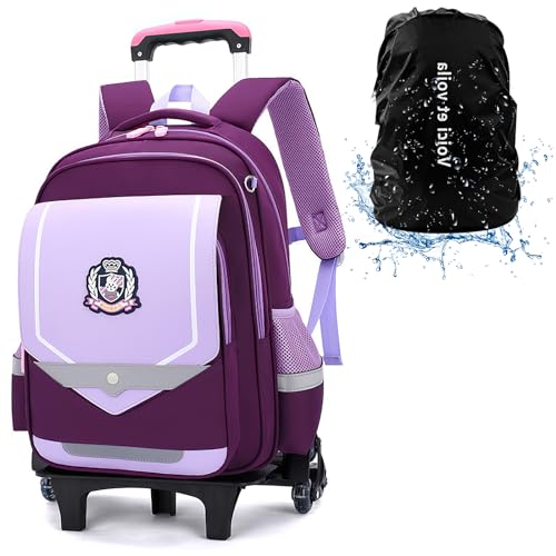 DYMY Schulrucksack mit Rollen Mädchen Rucksack Schule mit Rollen Teenager Schultasche Mädchen Schulranzen mit Rollen Trolley Tasch Violett 31x22x43cm von DYMY